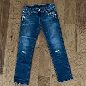 White House Black Market Blue Skinny Jeans with Embellished Pockets